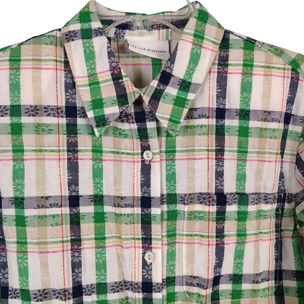 Alfred Dunner Womens SZ 14 Plaid Button Down Shirt Green Jacquard Grandmacore
